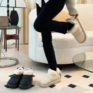 슈버 겨울 리본장식 퍼트리밍 방한 털안감 패딩 슬립온 3cm