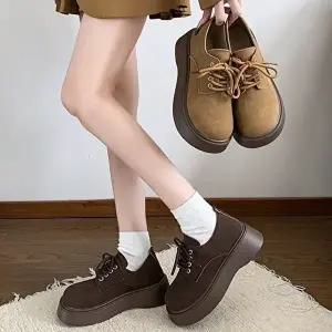 여성 통굽 로퍼 캐주얼 단화 가을봄 플랫폼 신발-WFHZE4T