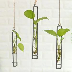 장식용 벽걸이 미니 철제 프레임 투명 실린더 화병 조화 원통형 수경재배 생화