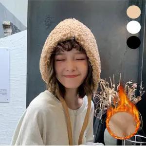 여자 귀여운 퍼 후드모자 끈 달린 뽀글이 겨울 모자