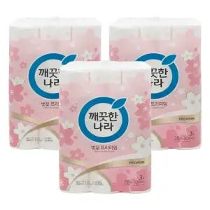 깨끗한나라 벚꽃 프리미엄 3겹 28M 30롤 3팩