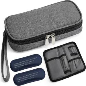 재사용 가능한 스팩 2개가 포함된 아모즈 인슐린 쿨러 여행 케이스 - 여행용 순응형 약물 단열 가방 및