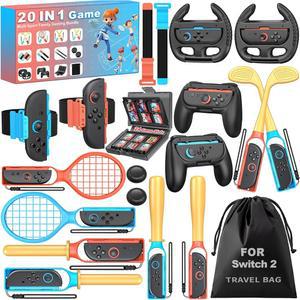 2025년형 닌텐도 스위치 2 스포츠 액세서리 20 in 1 번들, 게임용, 마리오 골프 슈퍼 러시, 테니스 에이스, 저스트 댄스, 링 핏 어드벤처 레거시 시스템, 3DS용