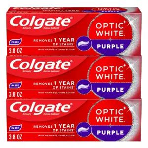 콜게이트 옵틱 화이트 퍼플 치아 미백 치약 3팩 불소 함유 항균 신선한 민트 향 3.8온스
