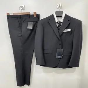 남성 90-115 사이즈 차콜 정장 양복 모혼방 실켓 3계절 기본 솔리드 차콜 정장 세트 허리28-40인치