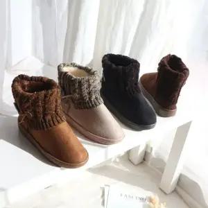 방한신발 퍼 부츠 스웨이드 라운드코 니트부츠 털신발 여자가을신발 앵글부추 발목부츠
