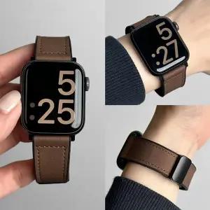 애플 워치 밴드 울트라 49mm 44mm 45mm 41mm 46mm 40mm 42mm용 가죽실리콘 스트랩 마그네틱 팔찌 iwatch 시