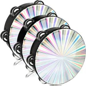 3팩 래디언트 탬버린 8인치 반사 더블 로우 징글벨 손에 드럼 타악기 연주자 교회 웨딩 댄스 파티