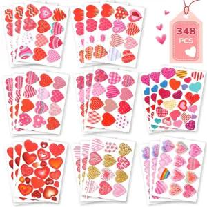 348개의 용 발렌타인 스티커 벌크 러브 하트 교실용 공예품 선물 상자 봉투 결혼식용 발렌타인데이 파티
