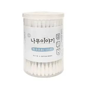 나무이야기 원통면봉 회오리형 100개입 순면 나무 면봉 회오리 헤드 멸균 향균