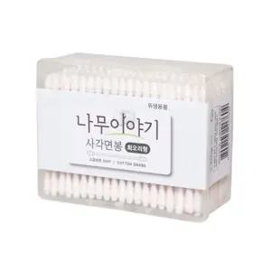 나무이야기 사각면봉 회오리형 200개입 순면 나무 면봉 회오리 헤드 멸균 향균