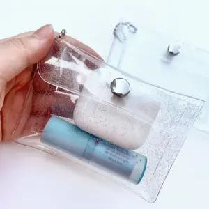 똑딱이 투명 반짝이 PVC 미니지갑 파우치 키링 포토카드 명함 동전 립스틱 이어폰