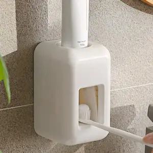 ( )푸쉬형 치약짜개 반자동 디스펜서 무타공 벽걸이 접착식 홀더 욕실용품