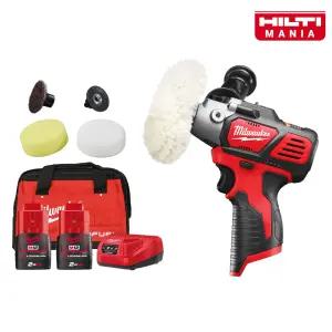 밀워키 M12 BPS-202B 충전 폴리셔 샌더 광택기 세차 악세서리 5개 포함 2.0Ah 2개