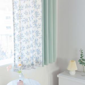 크리미 플라워+노르딕솔리드 창문 암막커튼 2장