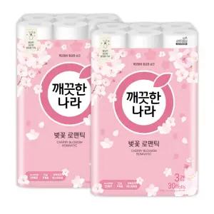 깨끗한나라 화장지 3겹 벚꽃 로맨틱 27m 30롤 2팩