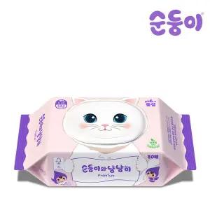 [순둥이] 냥냥이 프리미엄 고양이 물티슈 캡형 80매 1팩 (1CAT)