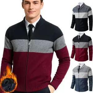 남성 가을겨울 WARM 뉴 니트 ONE 라인 블루종카라 벨벳기모 가디건 집업 점퍼 자켓 보온 방풍 3칼라 /4