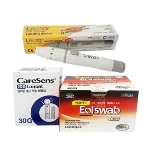 LANZO 란조 사혈기 + 케어센스 란셋 30G + FA이올스왑 100매 세트
