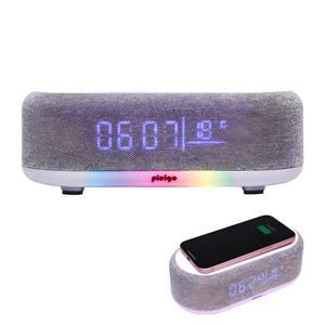 6IN1 고속 무선 충전 패브릭 디자인 무선 블루투스 스피커 시계 알람 온도 LED 무드등