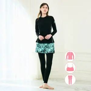 [베이직엘르] 여성인 집업 래쉬가드 워터레깅스 비치반바지 세트 BEL Y202K_P394503367