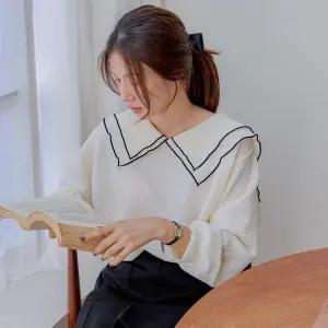 2중 세일러 카라 블라우스 스판 긴팔 여성 빅사이즈