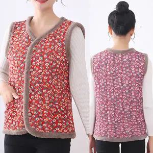 레트로 꽃무늬 기모 겨울 털조끼 김장 할머니 촌캉스 시골 융털 패딩 캠핑 남성 여성 단추 조끼