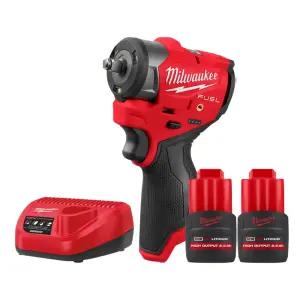 밀워키 M12 FSCIWF38-252 콤팩트 임팩트 렌치 12V 2.5Ah 고출력 배터리 2개 세트