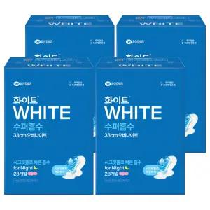 화이트 수퍼흡수 저자극 흡수력 날개형 생리대 오버나이트 28개입 4개