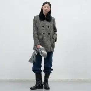 WOMAN 퍼카라 헤링본 더블 하프 코트 [BLACK] / WBE4L10524
