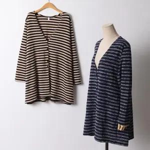 빅사이즈 510 스판일자줄지롱가디건 DMNF499