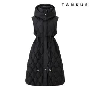 퀼팅 허리 스트링 후드 롱 베스트 패딩 점퍼 (TX4JP005L0)