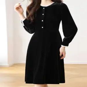 [예쎄][예쎄] 블랙 벨벳 프릴 진주장식 원피스 (S4WOP021A)