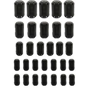 30Pc 클립온 페라이트 링 코어 RFI EMI 소음 억제 케이블 클립 3.5mm/ 5mm/ 7mm/ 9mm/ 13mm 내경 전화기, TV, 스피커, 라디오, 오디오 장비 소음 억제 비디오 케이블 전원 코드