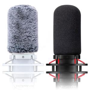 [미국배송] HYPERX 쿼드캐스트와 호환되는 마이크 윈드스크린 팝 필터 - 하이퍼X 쿼드캐스트 S 화이트용 퍼리 머프가 있는 폼 커버(2팩)