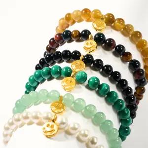 [한국금다이아몬드] 순금 24K 팔찌 천연석 재물 행운 스마일 6mm 6종 택 1