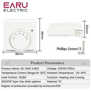 기계식 실내 온도 조절기 에어컨 손잡이, 제어 가스 보일러 난방 10-30 도, 220V