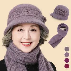 중년여성 기모 비니 목도리 세트 엄마 할머니 겨울 방한 니트 모자 머플러 선물용