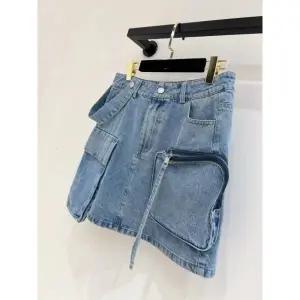 한소희청치마 가을 지퍼 흰색 데님 청치마 스커트 포켓 블루