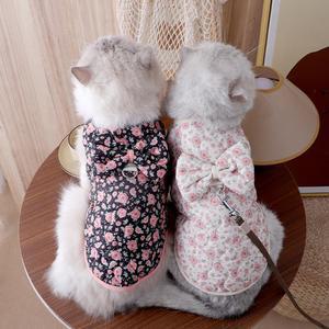 겨울 강아지 옷 소형견 코트 럭셔리 플로럴 강아지 따뜻한 조끼 리본 애완견 재킷 치와와 요크셔 닥스훈트 의상 강아지 의류