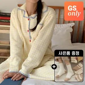 [2종] 체크 딸기 파이핑 누빔 파자마 상하세트 2876 (+수면양말 랜덤증정)