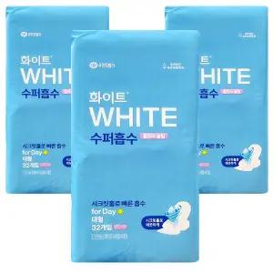 화이트 수퍼흡수 울트라슬림 대형 날개형 생리대 구 화이트울트라 32개입 3팩