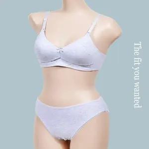 고급 노와이어 면 주니어 3단계 A컵 브라팬티세트 1 (WFJ6C69)
