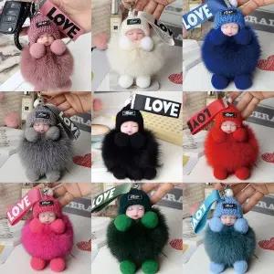 여우 퍼 장식 키링 고리 인기 리얼 인형 열쇠 (WFJSPSX)