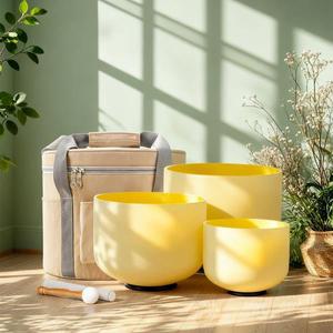 혜은 3개 세트 440hz/432hz 옐로우 쿼츠 프로스트 크리스탈 싱잉 볼 에너지 힐링 사운드 명상 가방 포함