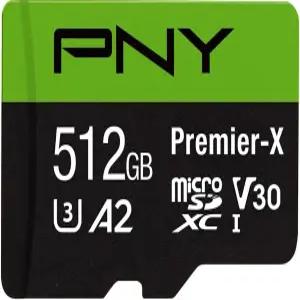 PNY P-SDU512V32100PX-GE 512GB 프리미어-X 클래스 10 U3 V30 microSDXC 플래시 메모리카드 블랙