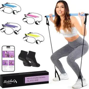 홈 운동을 위한 저항 밴드가 있는 스트레치 퓨전 필라테스 바 키트 여성 및 남성용 다기능 세트 다리