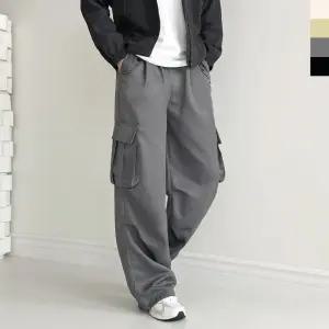 남성 카고 포켓 무릎핀턱 스트링 데일리 조거 와이드 팬츠 (WFKA1R7)