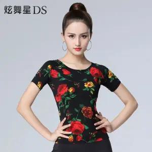라틴댄스복 라인 공연 로즈 댄스 댄스복 M 긴소매 상의 사교 밸리 여성 살사