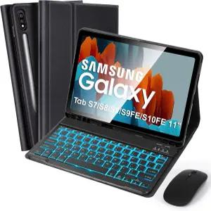 삼성 갤럭시 탭 S7/S8/S9/S9FE/S10FE용 마우스가 있는 SOPPY 백라이트 키보드 케이스 11인치 7색 S펜